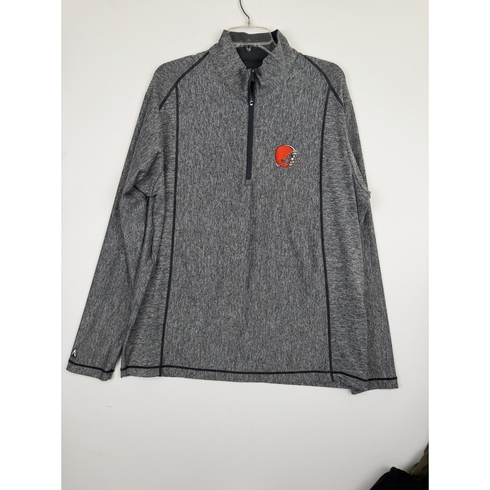 Antigua Mens XL NFL Team‎  Cleveland Browns Pullover Quarter-Zip Sweatshirt Gray